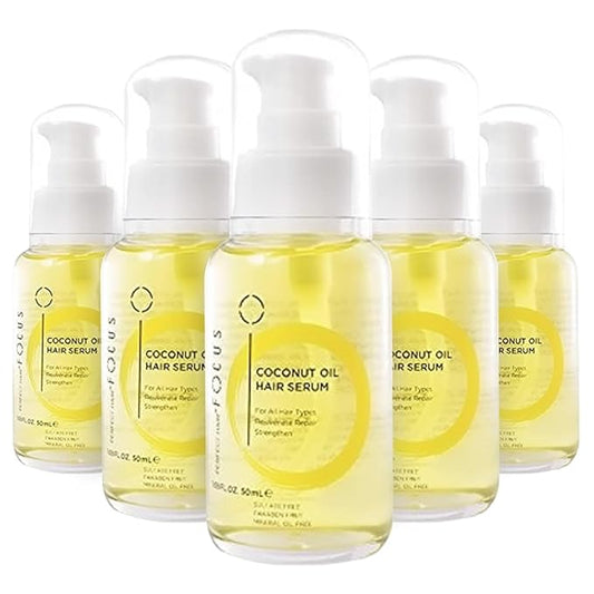 Coconut Oil Hairs Serum - Infused with Raw Virgin Olive Oil, Sweet Almond, Keratin, & Algae Extract - Rejuvenate, Strengthen and Restore Hair to Natural Beauty - 50ml (5 Pack)