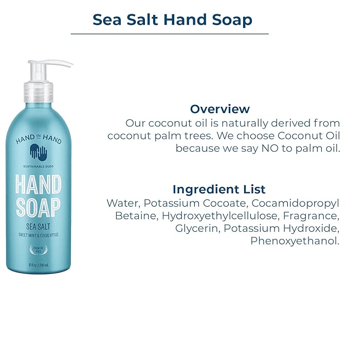 Hand in Hand Body Wash, Body Lotion, Liquid Hand Soap, and Sugar Scrub Combo Pack, Sweet Mint & Eucalyptus, Sea Salt Scent