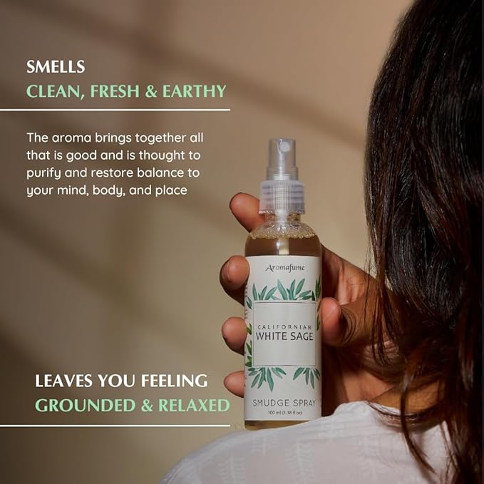 White Sage Smudge Spray by Aromafume | 100ml/3.3 oz | Sage for Cleansing Negative Energy & Protection | Non-Toxic Room Spray | Natural Sage Mist for Spiritual Cleansing, Smokeless Smudging