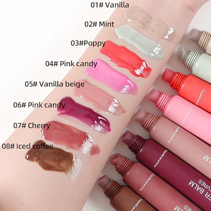 1Pcs Tinted Lip Balm Serum Makeup, Squeeze Hydrating Tint Lips Balms Serum Cosmetic, Women Care Glossy Nourishing Plumping Lip Stain Gloss Lipstick, Suitable for dry lips, Long-Lasting Color 07