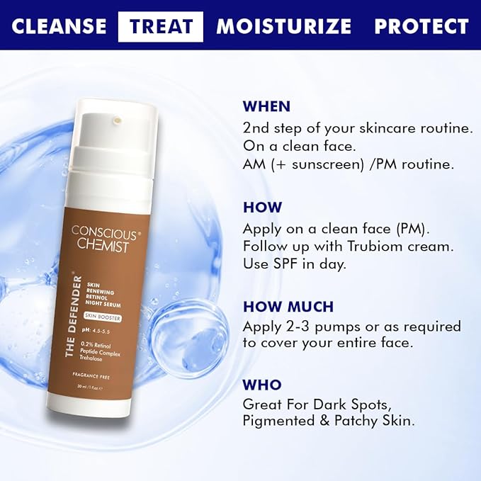 Conscious Chemist® Multi Peptide & 0.2% Retinol Serum | Anti Aging Serum | Boosts Collagen & Reduces Fine Lines, Wrinkles | Probiotics & Cica Water | Fragrance Free, Cruelty Free | 30ml