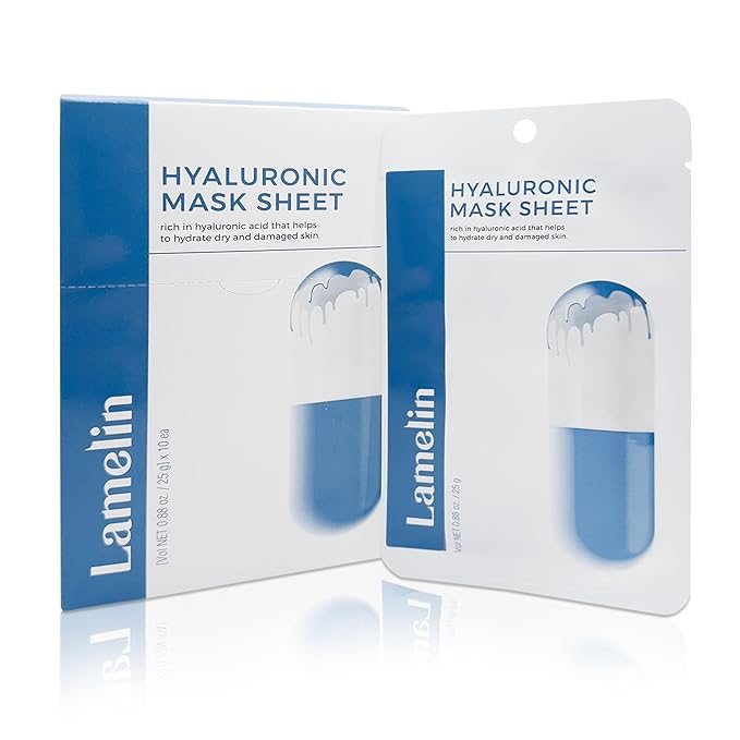 Lamelin Hyaluronic Niacinamide Sheet Mask, 10 Pack, Anti Aging Moisturizing Revitalizing Cucumber White Birch Extract Made In Korea