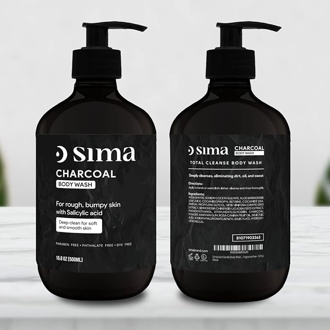 Sima - Charcoal Gentle Body Wash 500ml - With actrivated Charcoal and Salicylic acid. Ideal for sensitive skin. Free of Parabens and Dyes. Reduces acne and blackheads.