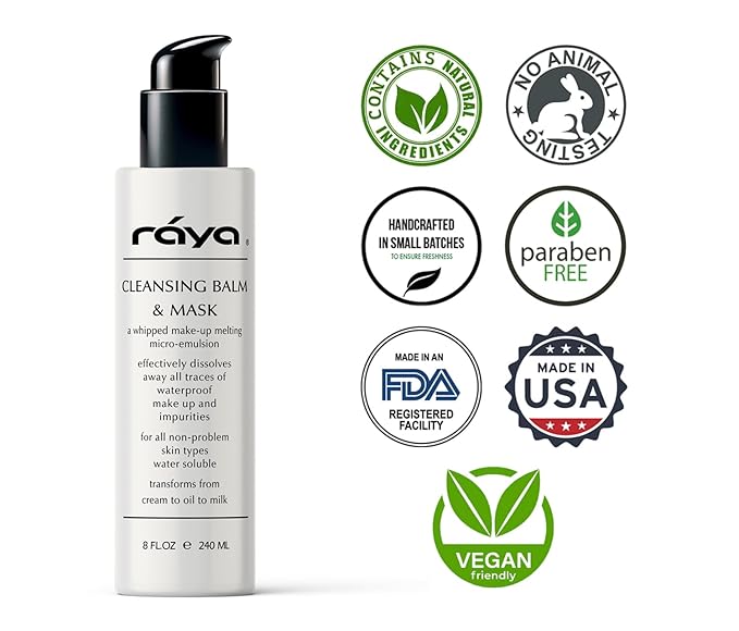 Raya Facial Cleansing Balm and Mask (155) | Natural, Water-Soluble, Fluid Cleanser and Water-Proof Make-Up Remover for Combination and Dry Skin | Can Be Used as a Gentle Cleansing Mask