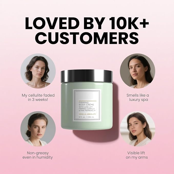 Champagne Body Firming Cream, Firming Body Cream with Luxe-Lift Complex, Lift & Tightening Champagne Body Cream to Visibly Reduce Crepey Skin on Arms & Legs, Intensely Hydrates for Silky Smooth Skin