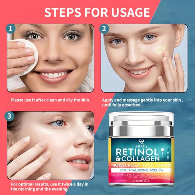 Retinol & Collagen Face Cream – Anti-Aging Moisturizer for Wrinkles & Fine Lines | Hyaluronic Acid & Peptides | Hydrates & Restores Skin Elasticity