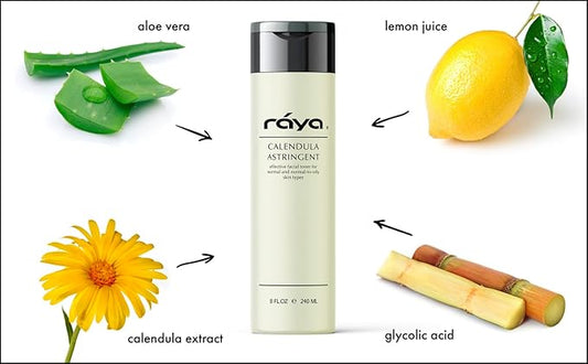 RAYA Calendula Astringent with AHA 6 oz (G-206) | Glycolic Facial Toner for Combo and Partially Oily Skin Prone to Break-Outs | Helps Normalize pH and Fight Bacteria | Made with Alpha Hydroxy Acids