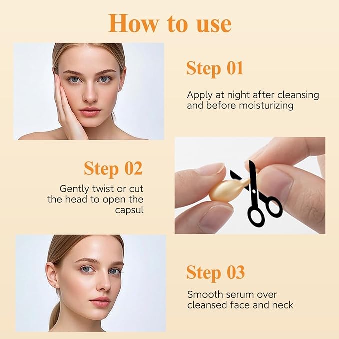 Vitamin C Face Serum Oil - HKH Vit C with Vitamin E Anti-Aging Serum Capsules, Firming Skin & Reduces Fine Lines, 48 Travel-Friendly Skincare Capsules for Smooth, Moisturized Skin, with Scissors