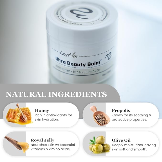 Sweet Bee Naturals Ultra Beauty Balm – Certified Organic Moisturizer Face Cream, Hydrating, Anti-Aging, Soothing, Firming, & Nourishing Facial Moisturizer, Face Lotion with Honey & Beeswax 2 oz