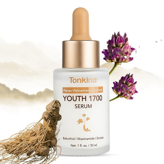 Youth 1700 Bakuchiol Serum with Niacinamide, Tranexamic Acid, Hyaluronic Peptides & Vietnamses Ginseng, Brightening Retinol Alternative for Face, Anti Aging & Dark Spot Remover