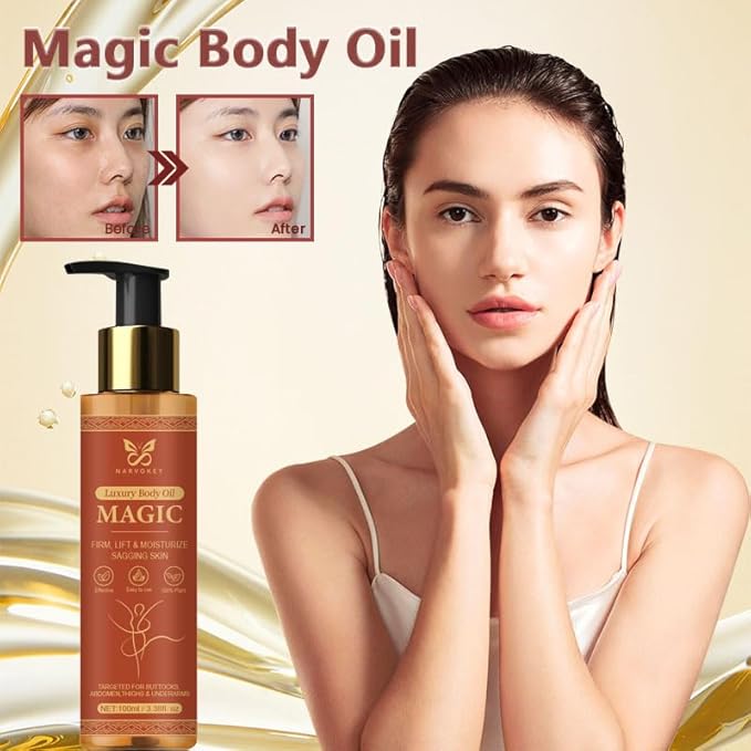 Magic Luxury Firming Body Oil, Hydrating Moisturizes and Firming Skin Oil for Treatment Sagging Skin , Tightens,,Firms With Natural Ingredients Rosehip Almond, Luxury Spa Gifts 3.4fl oz/100ml (1)