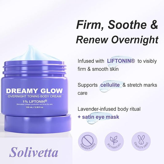 Dreamy Glow Overnight Toning Whip Cream – Anti Cellulite & Tightening Loose Skin for Body – LIFTONIN® Get Firming Cream with Satin Eye Mask 3.38 fl oz