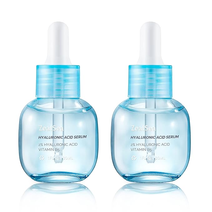ZealSea Hyaluronic Acid Serum for Face, Hydrating Microneedling Serum, EWG Certified for Sensitive Skin, Vegan Fragrance Free Non-Comedogenic Absorb Quickly, Pure Hyaluronic Acid Anti-Aging 1 Oz*2