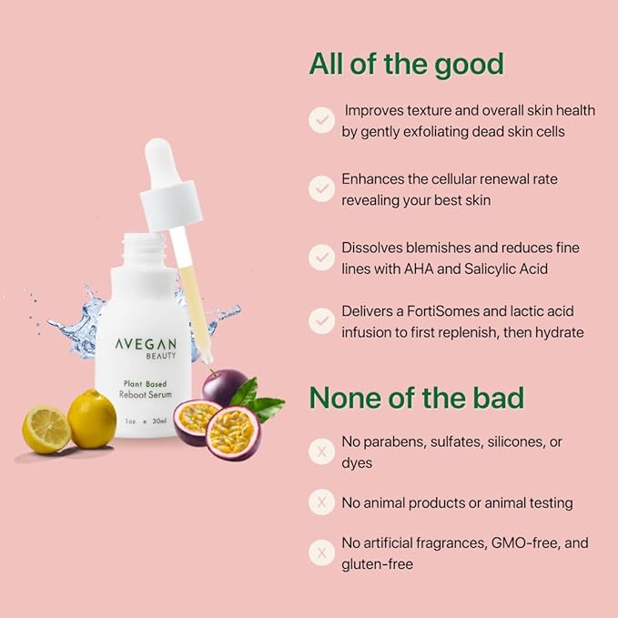 Ecco Bella Avegan Wellness Beauty Plant-Based Facial Serum for Glowing Skin – Face Gentle Exfoliating Blemish Spot Treatment with Alpha & Beta Hydroxy Acid