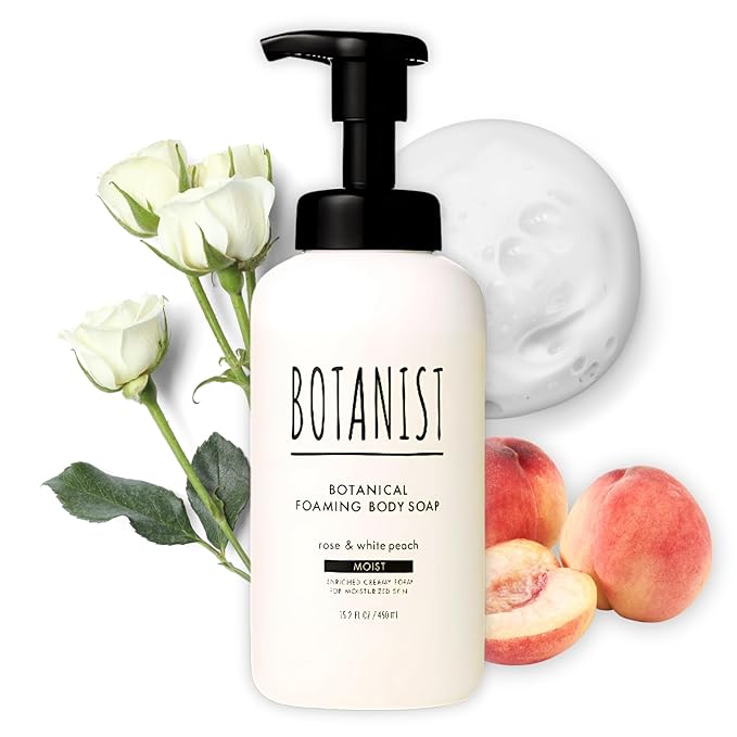 Botanist Foam Body Wash for Women, Sensitive Skin Body Wash for Men with Shea Butter, Almond & Coconut Oil, Sulfate & Paraben Free Organic BODY WASH from Japan 15.2 Fl Oz Rose & White Peach