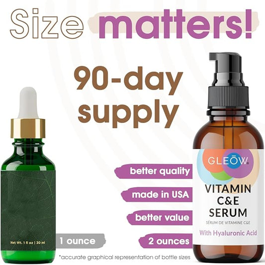 GLEOW Vitamin C Face Serum, Hydrating Vitamin C Serum for Face with Hyaluronic Acid, Suitable For All Skin Types, Targets the Appearance of Dull Spots 2oz