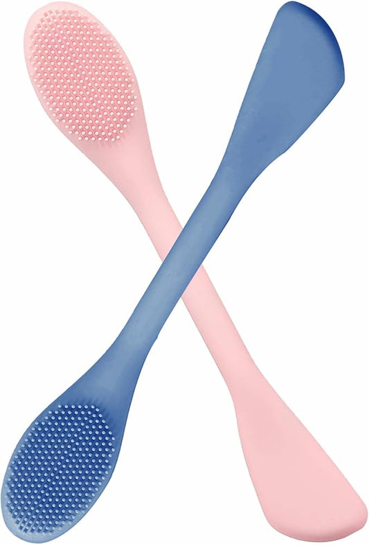 Silicone Face Scrubber, 2 in 1 Face Mask Brush, Pore Brush, Blackhead Remover, Facial Cleansing Brushes, Face Mask Applicator for Mud, Clay(Pink+Blue)