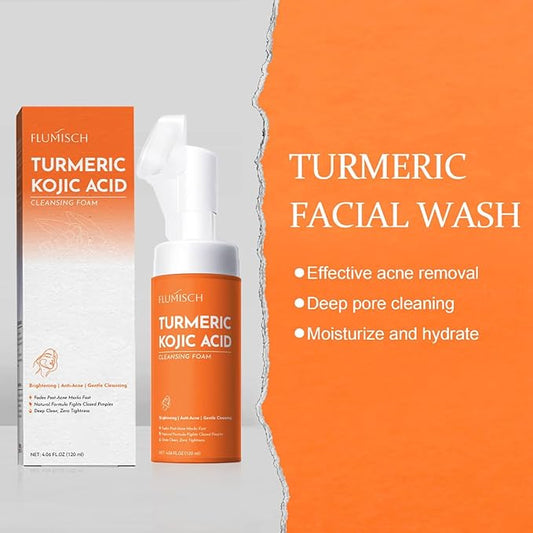 Turmeric Kojic Acid Foaming Facial Cleanser, Kojic Acid And Turmeric Exfoliating Face Wash With Brush (4.23 fl.Oz), 2pcs