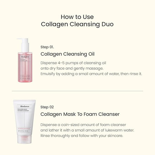 BIODANCE Collagen Cleansing Duo – 2-in-1 Pore Mask to Foam Cleanser & Gentle Cleansing Oil, Hydrating Facial Wash and Makeup Remover for Sensitive Skin, Oily Skin, Pink Duo