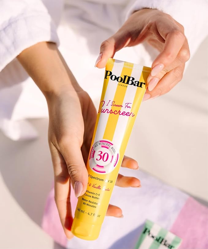 PoolBar SPF 30 Hydrating Mineral Body Sunscreen Cream for Women and Men Skin Care - Coconut Vanilla Scent Sun Care, Vegan and Water Resistant, Broad Spectrum Sunscreen, 140 ml (4.7 Fl. Oz) (Pack of 3)