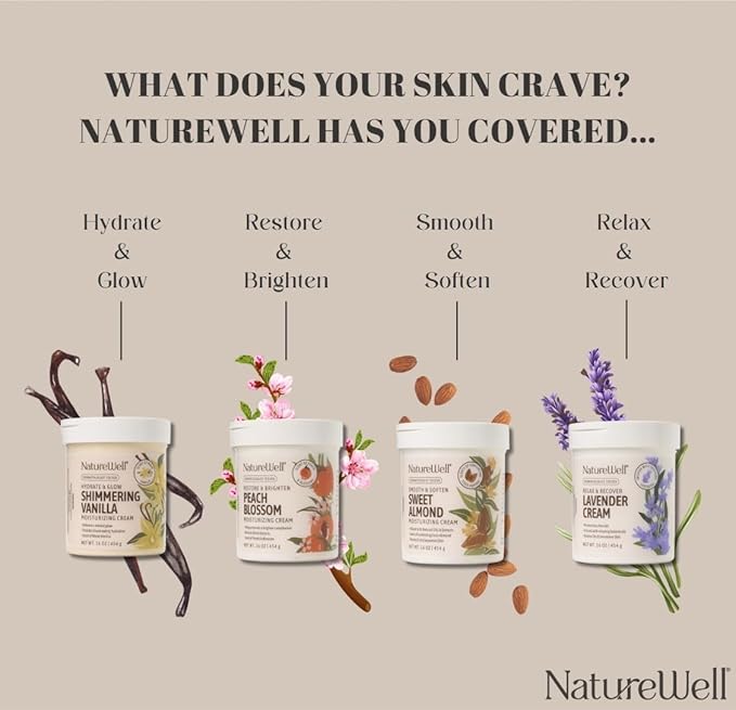 NATURE WELL Peach Blossom Restore & Brighten Moisturizing Cream For Face & Body, Infused With Peach Extract, Niacinamide, & Hyaluronic Acid, Promotes A Brighter Complexion, Pack of 2 (16 Oz Each)