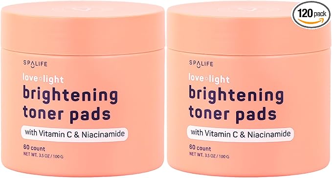 SpaLife Love & Light Radiating Toner Pads – for Uneven Skin Tone, Dark Spots & Discoloration, Clogged Pores, Dullness with Vitamin C, Niacinamide – Toner Pad for Face, Pre-Soaked Pads