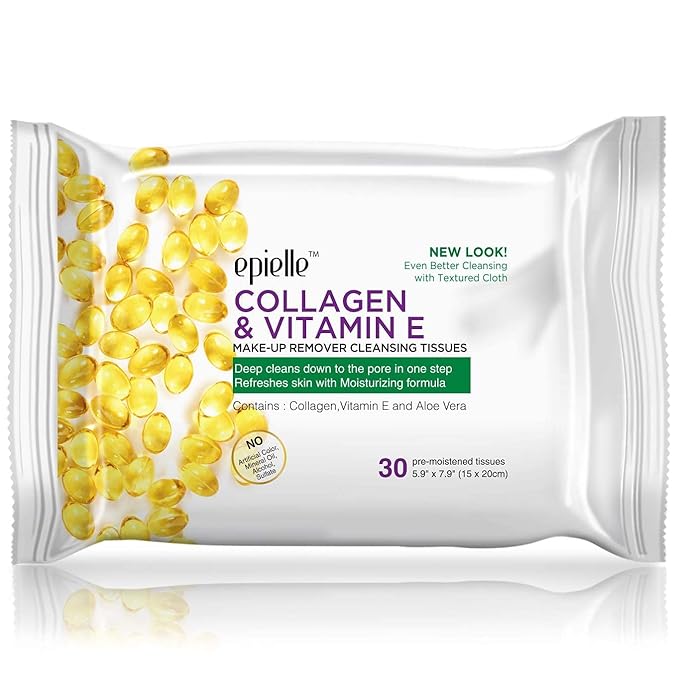 Epielle Makeup Remover Wipes, Remove Dirt, Oil, Waterproof Mascara, Gentle Daily Facial Cleanser Towelettes with Collagen, Tea Tree & Aloe Vera, Hypoallergenic & Alcohol-Free, 30 Count (Pack of 6)