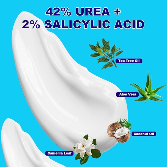 Urea Cream 42% - Premium Urea Foot Cream - With 2% Salicylic Acid, Tea Tree Oil, Shea Butter, Aloe Vera - For Feet, Hands, Heels, Elbows, Knees and More - 4 oz