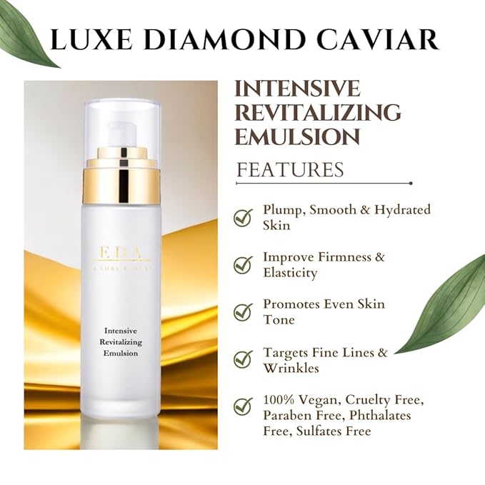 Luxe Diamond Caviar Intensive Revitalizing Emulsion - Anti-Aging With Caviar Extract Collagen, Daily Anti-Wrinkle Face Moisturizer, Hydrating & Firming Skin - Vegan & Paraben-Free