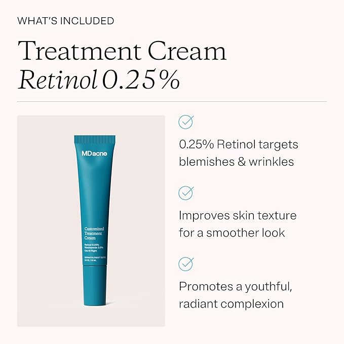 MDacne 3 Step Retinol Acne Kit - Retinol Cream 0.25%, Salicylic Acid Cleanser, Niacinamide Moisturizer - Plant-Based kit for Hormonal Acne, Blemishes, Wrinkles, 60 Day Acne Kit + Pimple Patch Gift