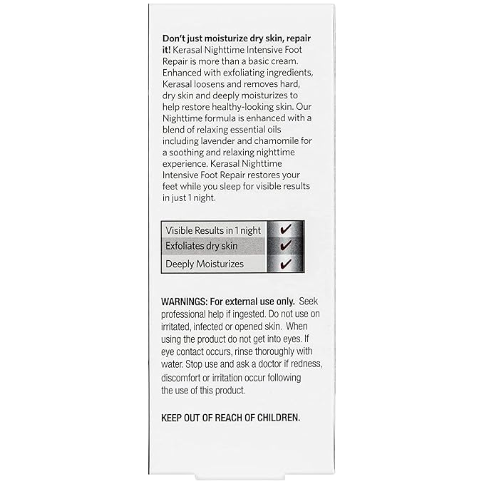 Kerasal Nighttime Intensive Foot Repair, Skin Healing Ointment for Cracked Heels and Dry Feet, 1 oz (Packaging May Vary)