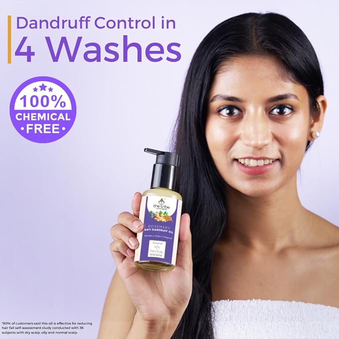 The Tribe Concepts Rosemary Anti Dandruff Hair Oil - Strengthens Hair, Itchy Flakes Scalp, Dandruff Remover with Rosemary, Ginger, Fenugreek, Pippali for Men Women 100 ml Pack of 1 Gold