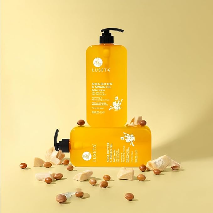 Luseta Shea Butter & Argan Oil Body Wash for Hydrating, Nourishing & Softening, for Daily Moisture, Smoothness & Gentle Cleanse for Dry and Dehydrated Skin, Sulfate & Paraben-Free 33.8oz