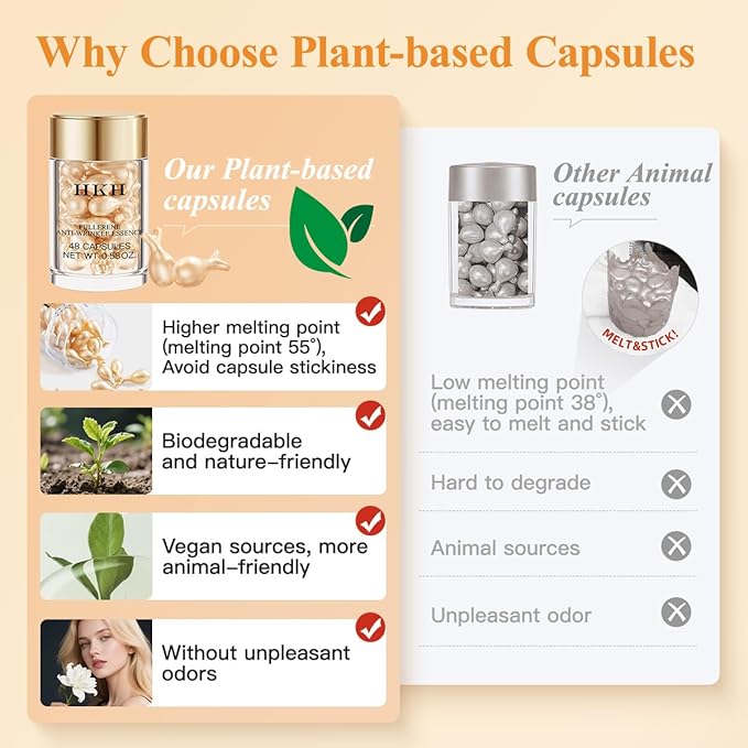 Vitamin C Face Serum Oil - HKH Vit C with Vitamin E Anti-Aging Serum Capsules, Firming Skin & Reduces Fine Lines, 48 Travel-Friendly Skincare Capsules for Smooth, Moisturized Skin, with Scissors