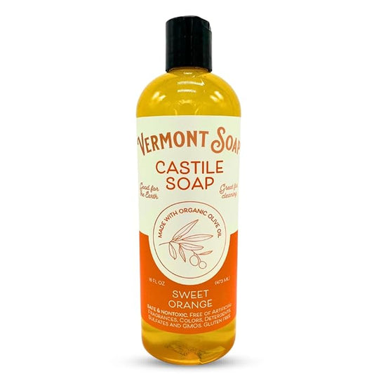 Vermont Orange Castile Soap, Gentle Liquid Soap for Sensitive Skin & Natural Body Wash, Organic Hair Shampoo for Oily Hair, Aloe Castile Soap for Men & Women - 16 Oz