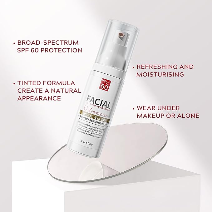 Daily SPF 60 Tinted Face Sunscreen Moisturizer, Tinted Moisturizer for Face with SPF - Mineral Sunscreen Oil- Free with Zinc Oxide Lightweight and Soft for Combination Dry Sensitive Skin