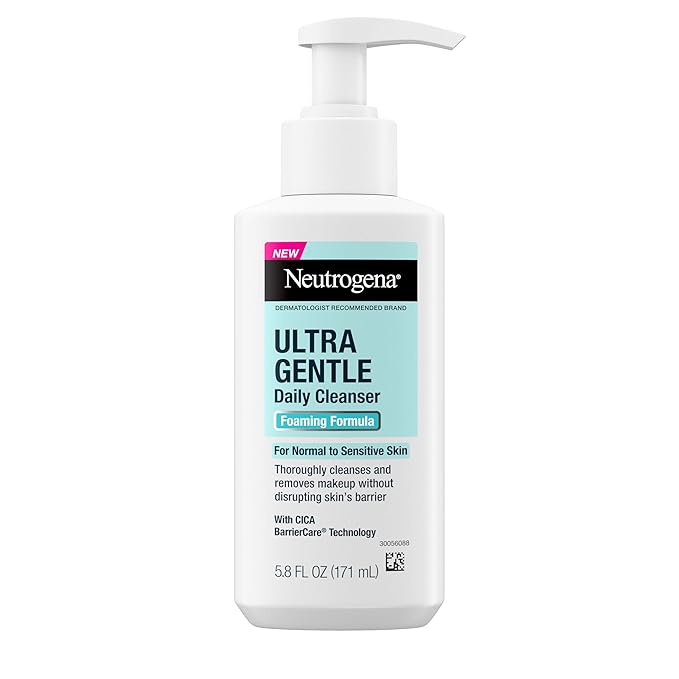 Neutrogena Ultra Gentle Foaming Facial Cleanser, Foaming Face Wash for Sensitive Skin, Gently Cleanses Away Dirt, Oil & Makeup Without Over Drying, Fragrance-Free, 5.8 fl. oz