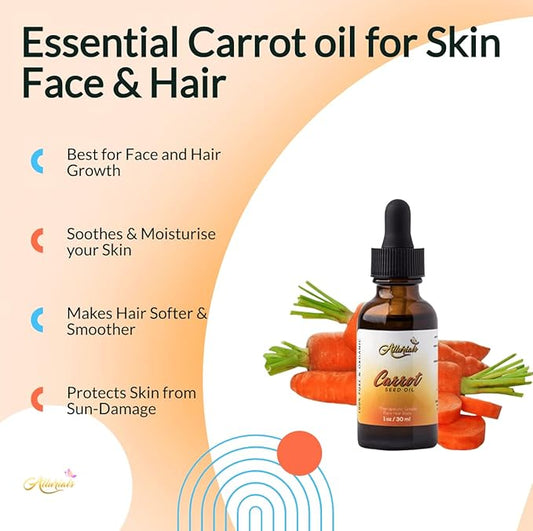Allurials Carrot Seed Oil – 100% Pure & Organic, Unrefined, Cold Pressed, All Natural, aceite de zanahoria - Daucus Carota- Essential Carrot Moisturizer for Skin, Face and Hair Growth (1 Oz)