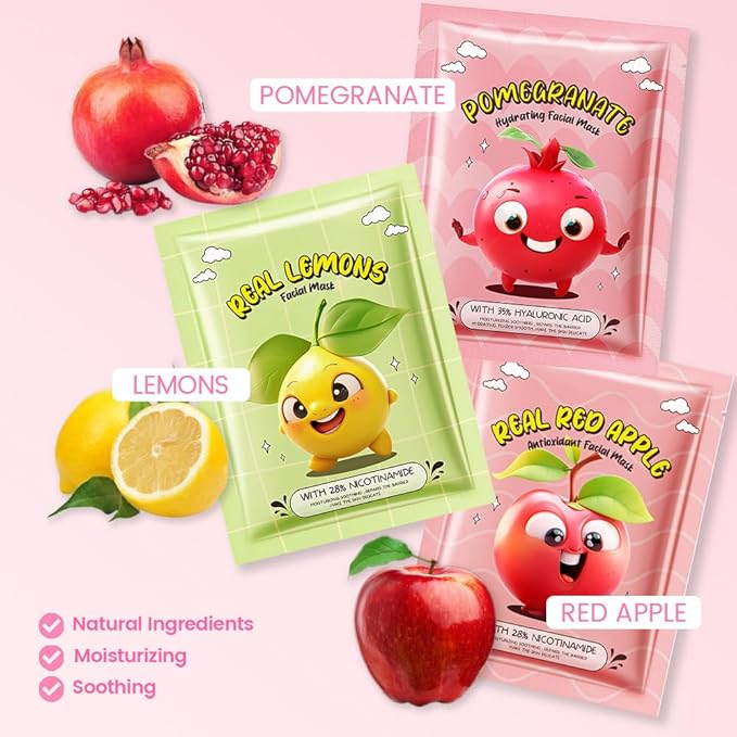 evpct 12 Pack Fruit Kids Face Masks for Kids Girls Spa, Girls Kids Facial Spa Day Slumber Sleepover Birthday Party Favors Supplies Kit for Girl, Kid Friendly Facial Face Masks Bulk Skincare for Kid, 5