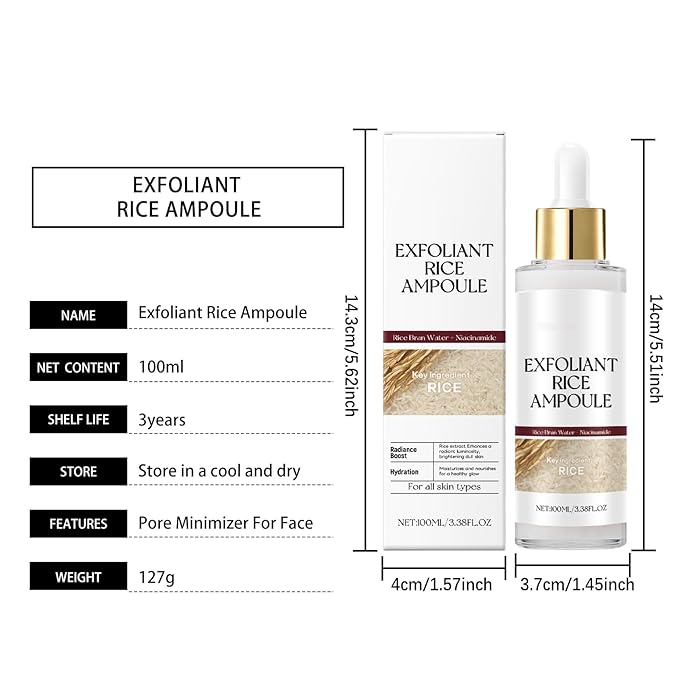 Peel Shot Glow Rice Ampoule Duo–2 PCS White & Black Rice Facial Serum Lightweight Hydrating Formula for All Skin Facial Exfoliator Pore Refining Dead Skin Cells Remover