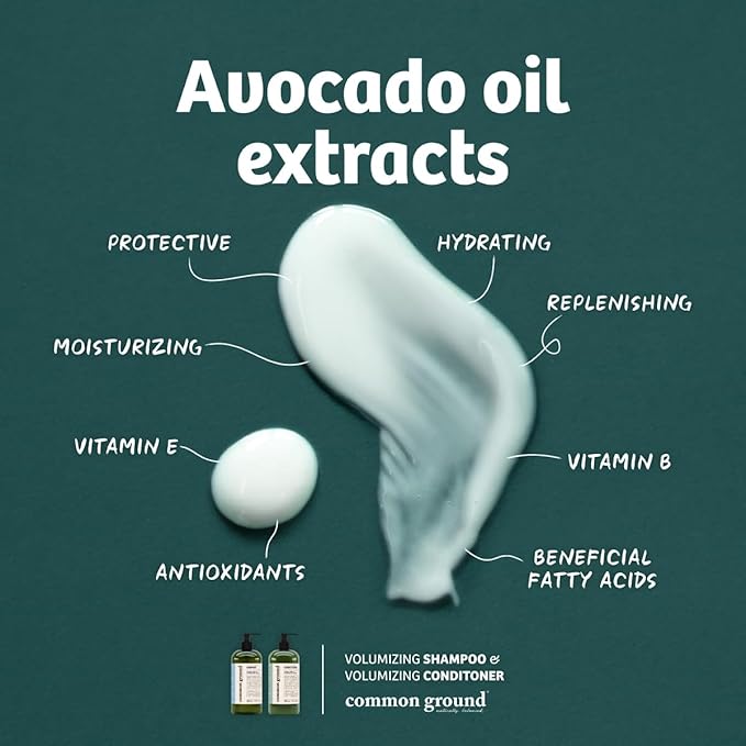 Common Ground All Natural Shampoo and Conditioner Set; Paraben and Cruelty Free, Organic, Vegan, Plant-Based Formula, Botanical Scent and Avocado Oil Extract, for Men and Women