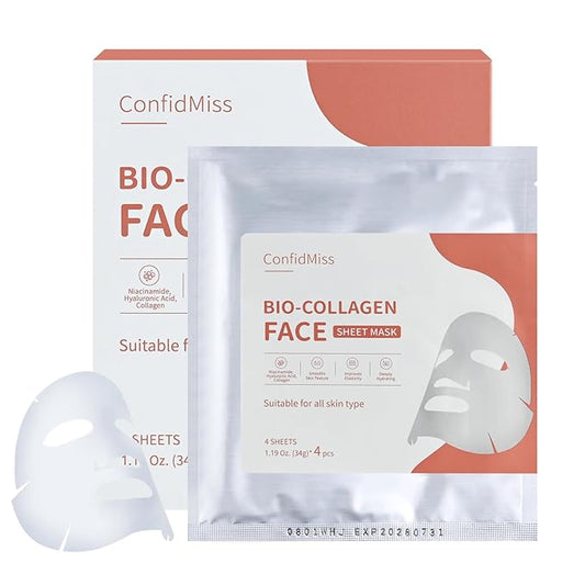 Bio-Collagen Real Deep Face Mask,with Niacinamide Hyaluronic Acid Collagen Deeply Hydrating Brightening Anti-Aging Elasticity Improvement Overnight Facial Mask For Glass Glow Skin 4 Sheets