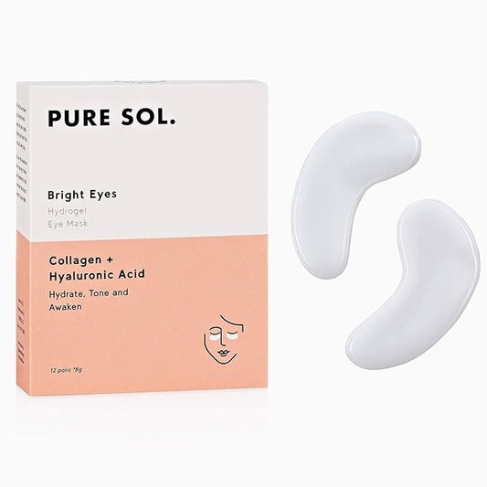 PURE SOL. Hydrogel Collagen Eye Mask with Hyaluronic Acid, Grape Seed Extract, Hydrate, Tone and Awaken (12 pairs)