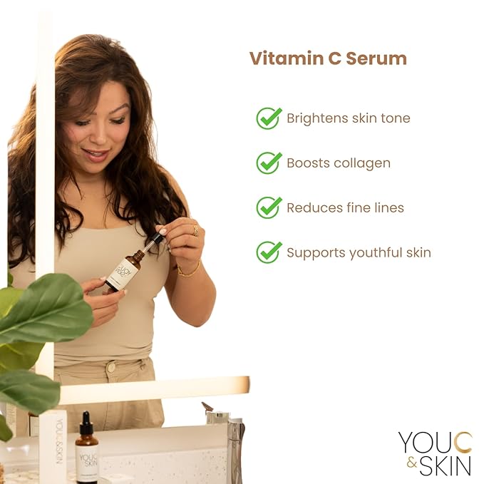 You C & Skin Vitamin C Serum 1.7 fl oz – Hydrating Face & Neck Serum for Men & Women – Lightweight, Non-Greasy Formula with Niacinamide & Peptides