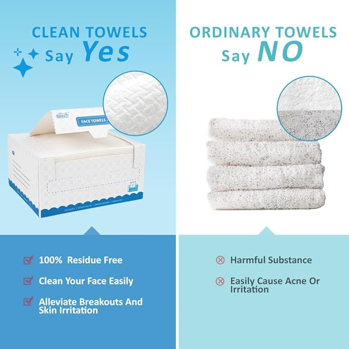 HOMEXCEL Face Towels 100 Count (2 Box), Disposable Makeup Remover Wipes, Super Soft Biodegradable Dry Facial Hand Clean Facial Towels Wash Cloth
