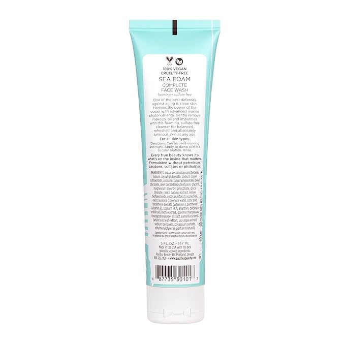 Pacifica Beauty Complete Face Wash, Gentle Daily Facial Cleanser for All Skin Types, Removes Makeup, Oil & Dirt, Sea Foam, 5 oz, 2 Pack