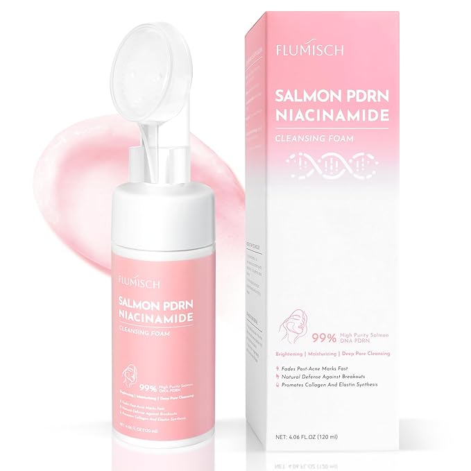 Salmon DNA PDRN Facial Cleanser | Low pH Hydrating Daily Foaming Face Wash with Soft Massage Heads | PDRN, Collagen & LHA | Gentle Pore Care & Radiant, Balanced-Looking Skin | 4.23 oz