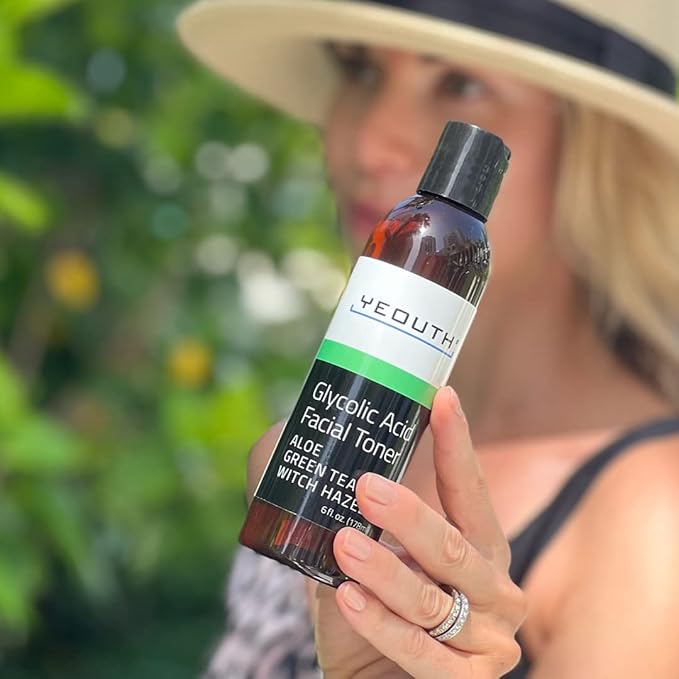 YEOUTH Glycolic Acid Toner for Face 8% with Witch Hazel, Hydrating Face Toner for Women and Men, Gentle AHA Exfoliant for Smoother-Looking Skin 6oz