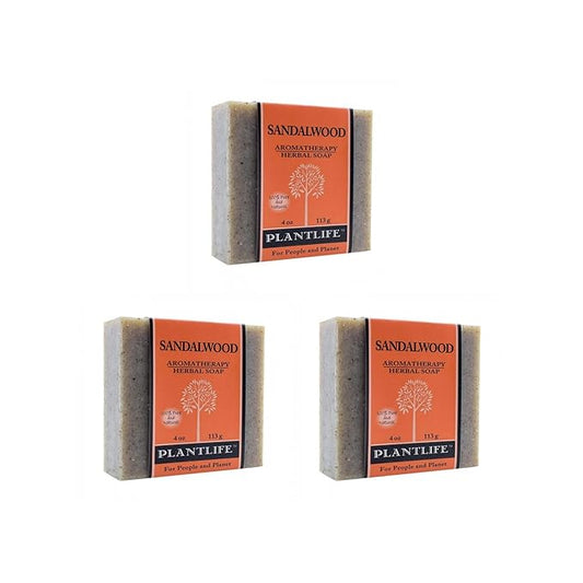 Plantlife Sandalwood 3-Pack Bar Soap - Moisturizing and Soothing Soap for Your Skin - Hand Crafted Using Plant-Based Ingredients - Made in California 4oz Bar