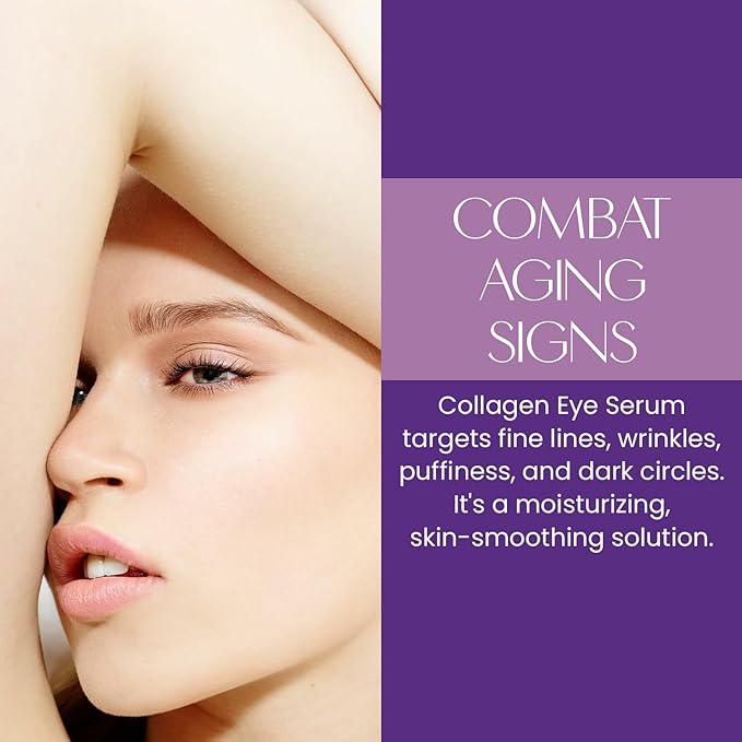Collagen & Hyaluronic Acid Under Eye Serum - Reduces Puffiness, Dark Circles & Wrinkles, Hydrating - Dermatologist Tested, Korean Skin Care - 1 oz / 30 ml (2 Pack)